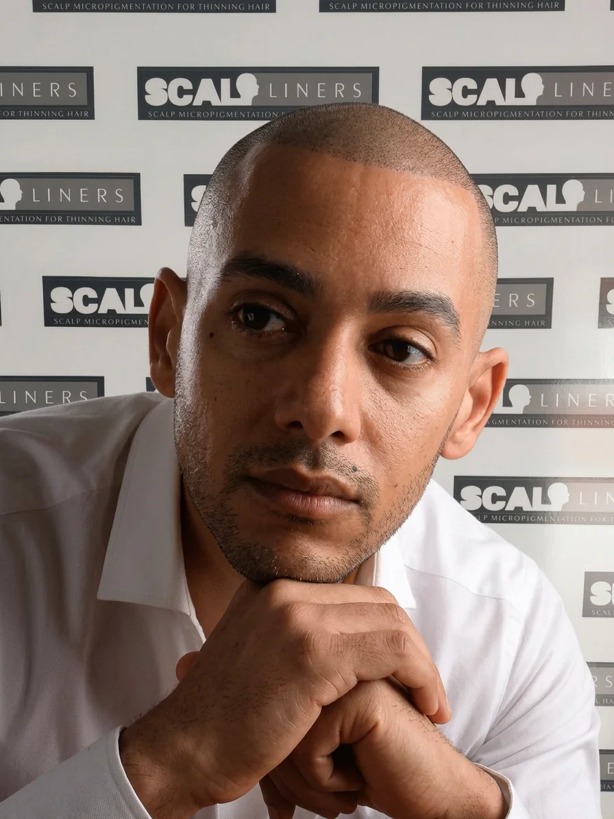 Scalp micropigmentation hairline result at ScalpLiners